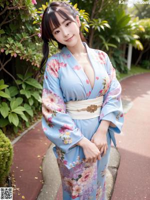 A woman in a kimono sitting on the floor.