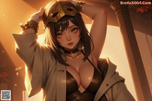 Anime girl with big tits posing naked in a white shirt.