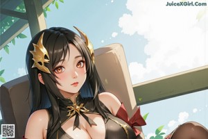 Anime girl with big tits posing for the camera.