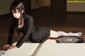 A naked anime girl with bunny ears on her head.