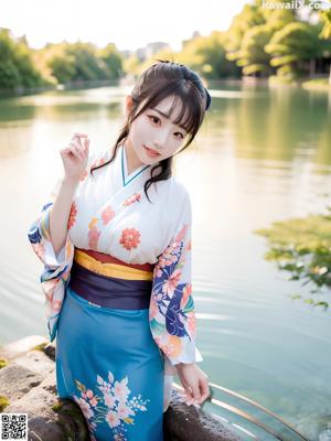 A woman in a kimono posing for the camera.